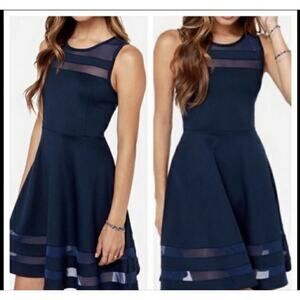 LULU’s Blue Sheer Determination Navy Blue Mesh Skater Dress Small New With Tags